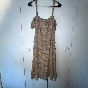Boston Proper Tan Lace Crochet Off the Shoulder Dress Size L